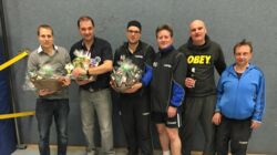 44. Osterturnier (2016) des SV Aufbau Parchim (vlnr): Jörgi und der Iceman (3. Platz Herren C), Andre und Mats (1. Platz Herren C), Schemi und Fu (4. Platz Herren B)