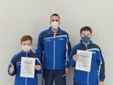 Norddeutsche Rangliste der Jugend 13 in Berlin 2020 (vlnr): Cosimo Kirk (5. Platz), Fabian Schüler (TTVSH-Betreuer und SVF-Trainer), Ben Schüler (7. Platz)